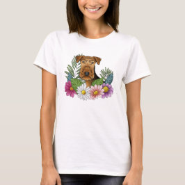 Camiseta Cabeça de Airedale Terrier com Flores Silvestres C