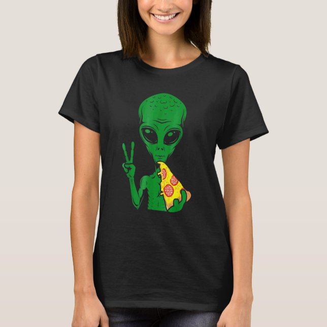 Camiseta Cabeça de Alien Comendo Pizza Ufo Extraterrestre (Frente)