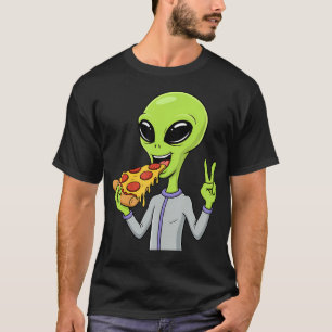 Camiseta Cabeça de Alien Comendo Pizza Ufo Extraterrestre