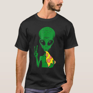 Camiseta Cabeça de Alien Comendo Pizza Ufo Extraterrestre