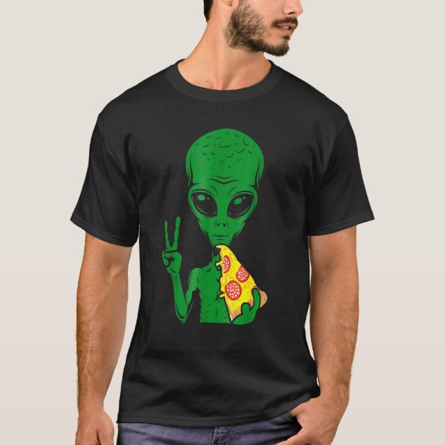 Camiseta Cabeça de Alien Comendo Pizza Ufo Extraterrestre (Frente)