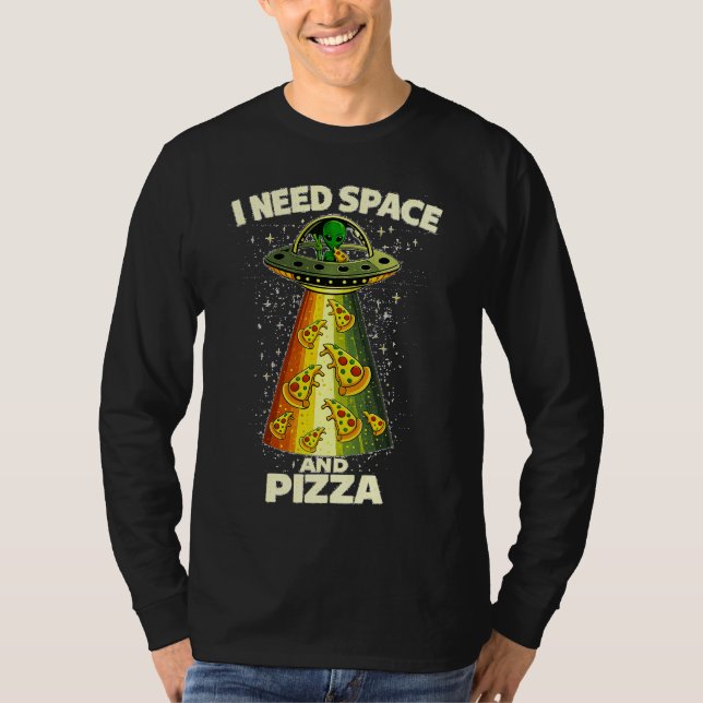 Camiseta Cabeça de Alien Engraçado Comendo Pizza OVNI Extra (Frente)
