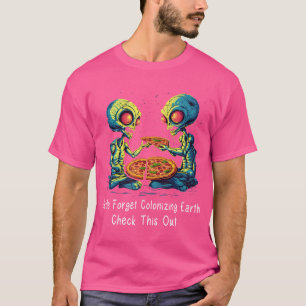 Camiseta Cabeça de Alien Engraçado Comendo Pizza Ufo Extrat