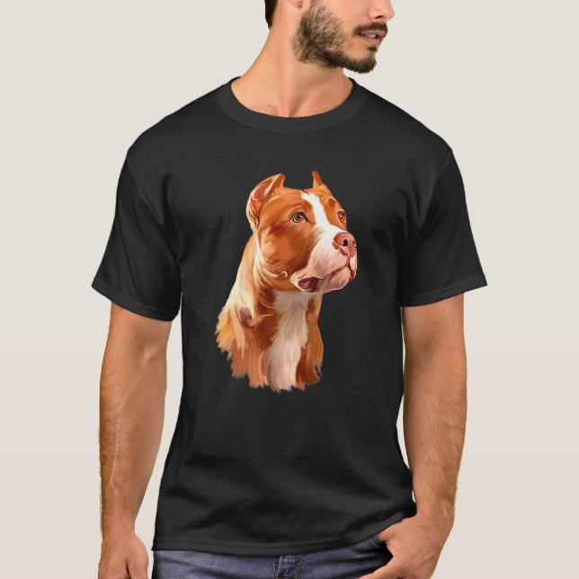 Camiseta Cabeça de Cachorro Pitbull Marrom Olhando para Cim (Frente)