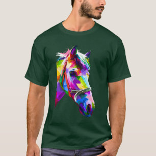 Camiseta Cabeça de cavalo colorida em padrão geométrico pop