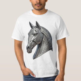 Camiseta Cabeça de Cavalo de Prata Celta Majestosa com Padr