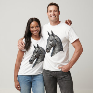 Camiseta Cabeça de Cavalo de Prata Celta Majestosa com Padr