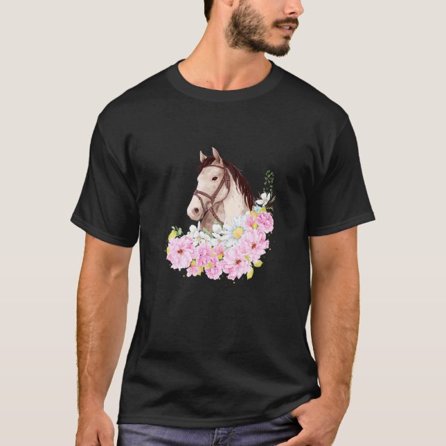 Camiseta Cabeça de Cavalo Fofa Com Flores Amante de Cavalos (Frente)
