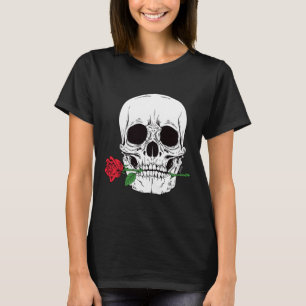 Camiseta Cabeça de Caveira Face Rosa Vermelha Rock N Roll L