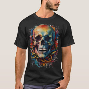 Camiseta Cabeça de crânio com Placas de Tinta multicolores