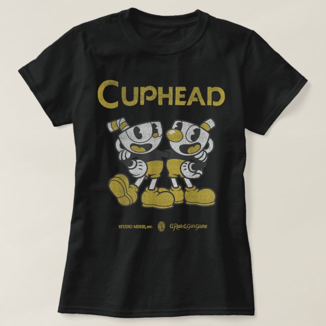 Camiseta Cabeça De Cupão E Mugman, Os Melhores Portos Doura (Frente do Design)