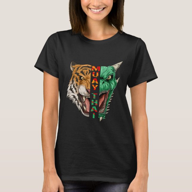 Camiseta Cabeça de Dragão e Tigre - Muay Thai e Kickboxing  (Frente)