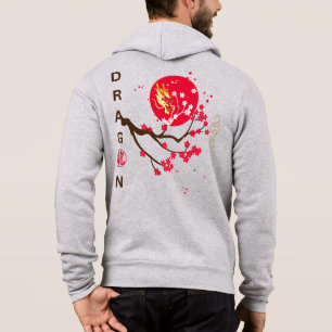 Camiseta Cabeça de dragão na lua vermelha com flor de cerej