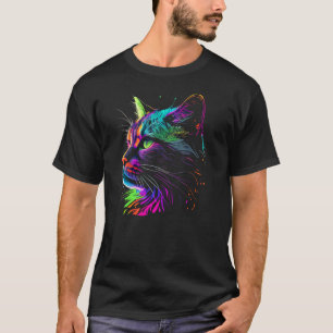 Camiseta Cabeça De Gato Colorida, Cuja Coloração É De Gato