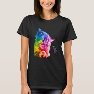 Camiseta Cabeça de Gato Colorida Estilo Pop Gato Brilhante 
