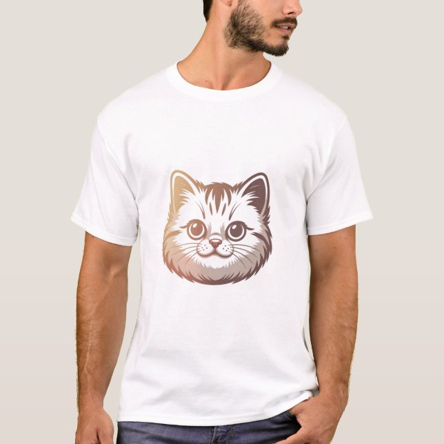 Camiseta Cabeça de Gato com Adorável Gradiente Listrado  (Frente)