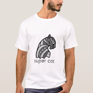 Camiseta Cabeça de gato com ornamentos de boho preto e bra