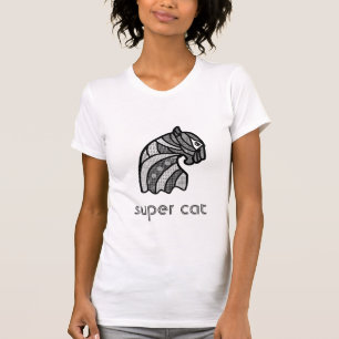 Camiseta Cabeça de gato com ornamentos de boho preto e bra