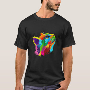Camiseta Cabeça de Gato Fofa Abstrata Colorida Amor de Gato