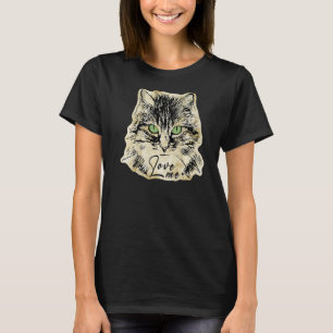 Camiseta Cabeça de gato fofinho - me ame - linhas de silhue