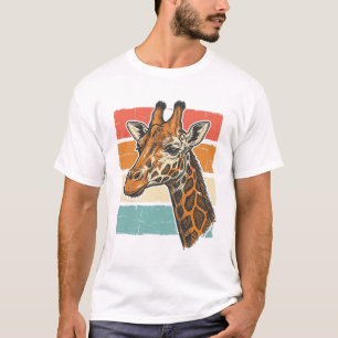 Camiseta Cabeça de Girafa Vintage Design Vetorial Pôr do So