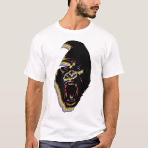 Camiseta Cabeça de Gorila Furioso - Design Preto com Cores