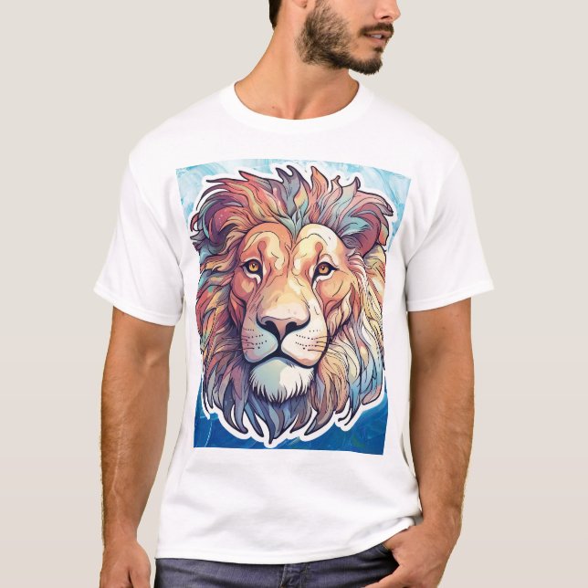 Camiseta Cabeça de Leão Abstrato AZUL (Frente)