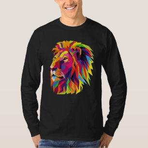 Camiseta Cabeça de Leão colorida em estilo pop art