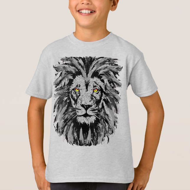 Camiseta Cabeça de Leão de cinza - Retrato de Leão - Leão (Frente)