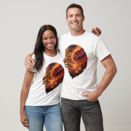 Camiseta Cabeça de Leão de Fogo Surrealista Arte Cósmica Le