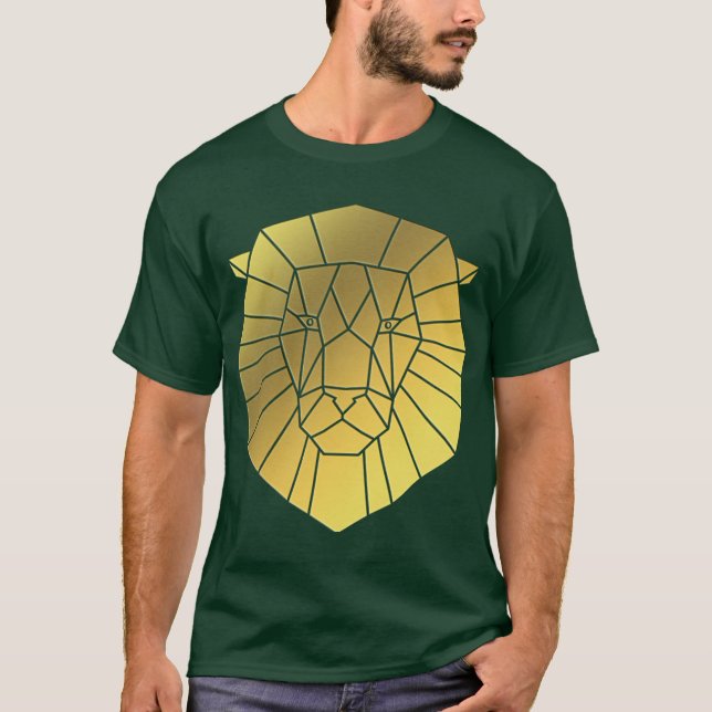 Camiseta Cabeça de Leão de Folha de Ouro Geométrica (Frente)