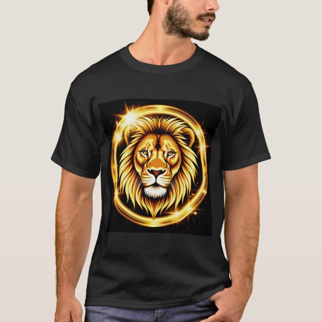 Camiseta Cabeça de Leão Dourado com Brilho Radiante (Frente)
