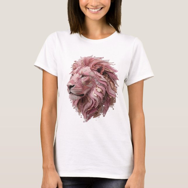 Camiseta Cabeça de Leão em Prata com Design Artístico Ousad (Frente)