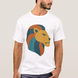 Camiseta Cabeça De Leão Geométrico Retrospectivo - Moderno