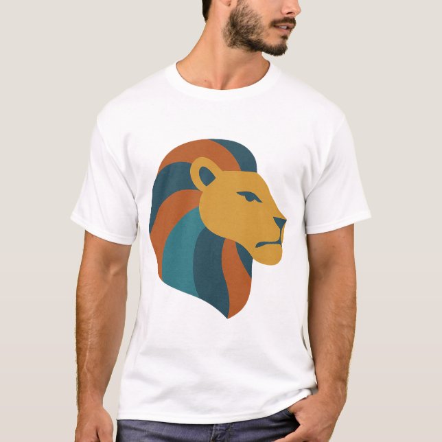 Camiseta Cabeça De Leão Geométrico Retrospectivo - Moderno  (Frente)