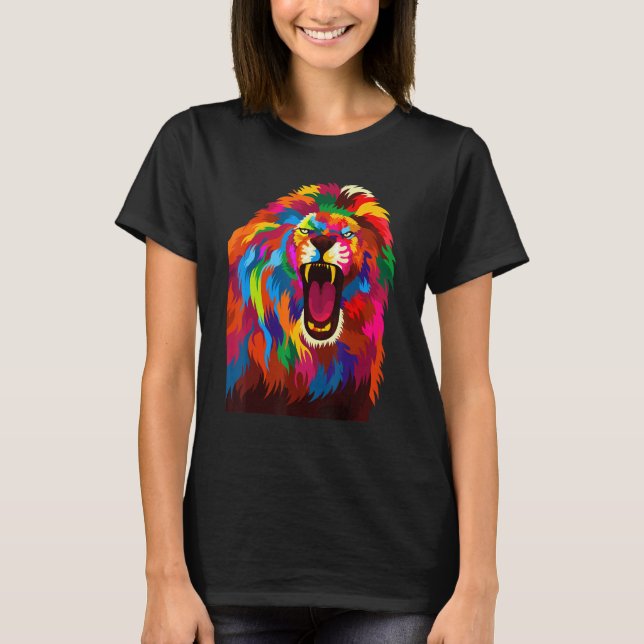 Camiseta Cabeça De Leão legal Com Cor Brilhante (Frente)