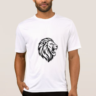 Camiseta Cabeça de Leão Rugindo Arte de Linha Tatuagem Trib