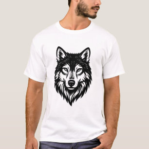 Camiseta Cabeça de Lobo Alpha Contraste Alto Preto e Branco