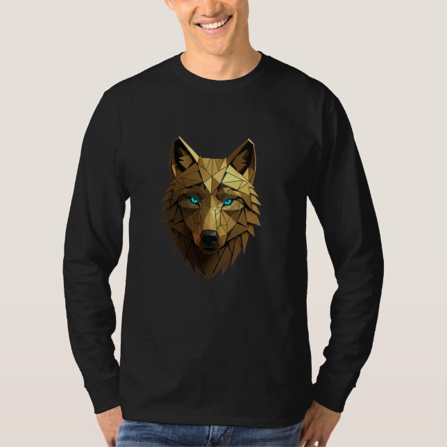 Camiseta Cabeça de Lobo Dourado Geométrico - Poder Majestos (Frente)