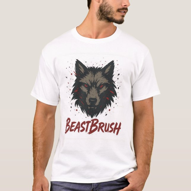 Camiseta Cabeça de Lobo Feroz em Arte de Pinceladas Ousadas (Frente)