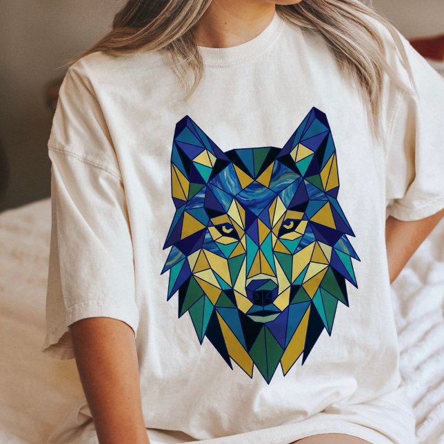 Camiseta Cabeça de Lobo Geométrico Arte Abstrato (Criador carregado)