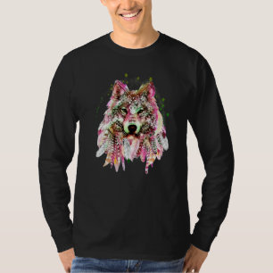Camiseta Cabeça de Lobo Nativo Tatuagem Tribal Boêmia Fofa