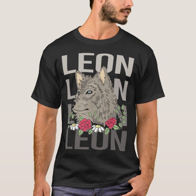 Camiseta Cabeça de Lobo - Nome Leon (Frente)