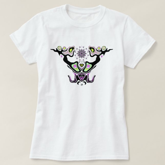 Camiseta Cabeça de louva-a-deus colorida (Frente do Design)