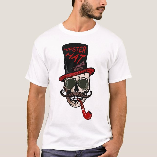 Camiseta cabeça de morte hipster crânio skull barbudo (Frente)