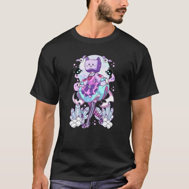 Camiseta Cabeça de Objeto Tv Cosplay Pastel Goth Neko Gato  (Frente)