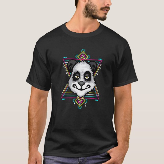 Camiseta Cabeça de Panda Geometria Sagrada Padrões Fractais (Frente)