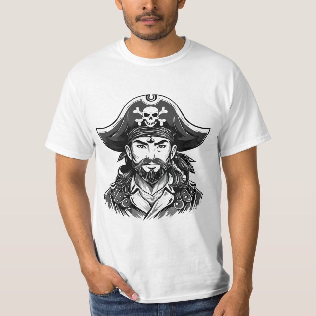 Camiseta Cabeça de pirata com chapéu de marinheiro e tapa-o (Frente)