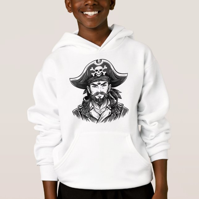 Camiseta Cabeça de pirata com chapéu marinheiro e tapa-olho (Frente)