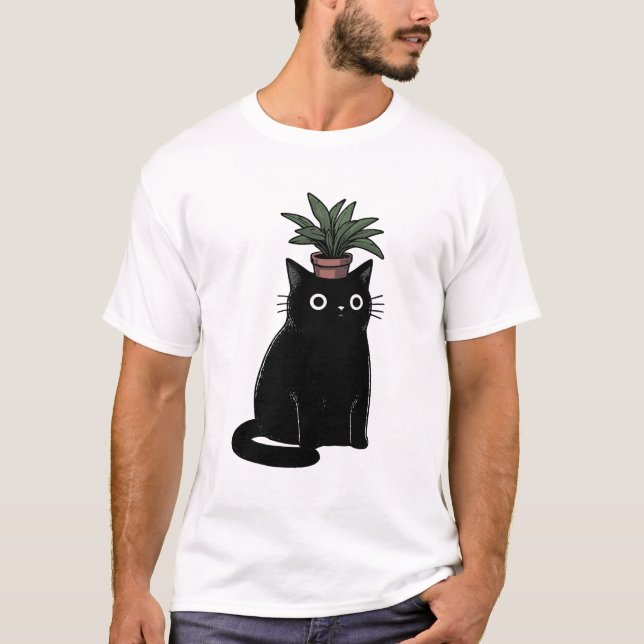 Camiseta Cabeça de Planta Gata Preta (Frente)
